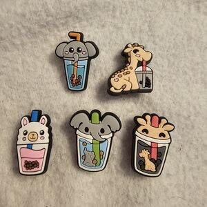 Jibbitz With Animal and Boba Tea Theme Croc Shoe Charms Bundle Of 5